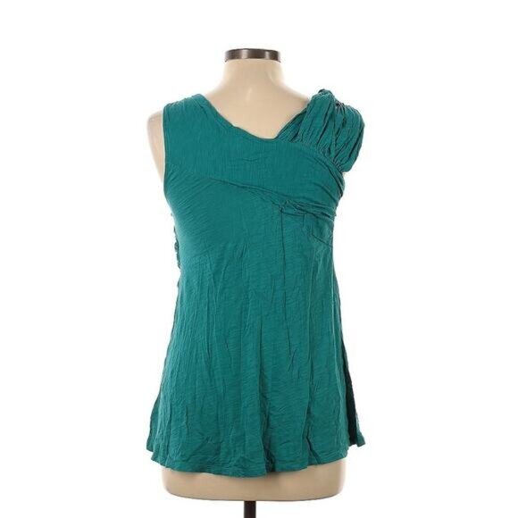 Anthropologie Deletta Twist Flounce Tank Ruched Flowy Top Size Large Teal Boho - Picture 2 of 7